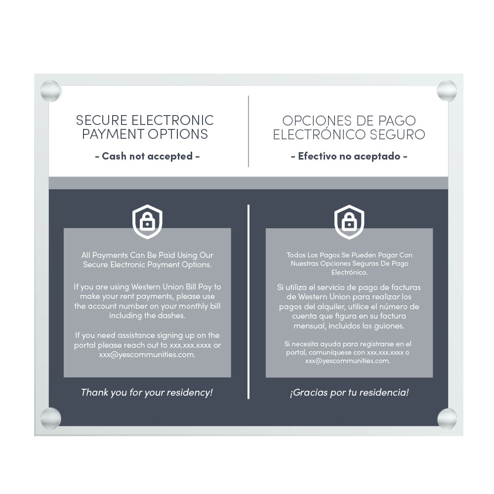 Acrylic Payment Sign - English/Spanish