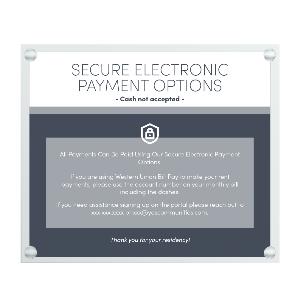 Acrylic Payment Sign - English Only
