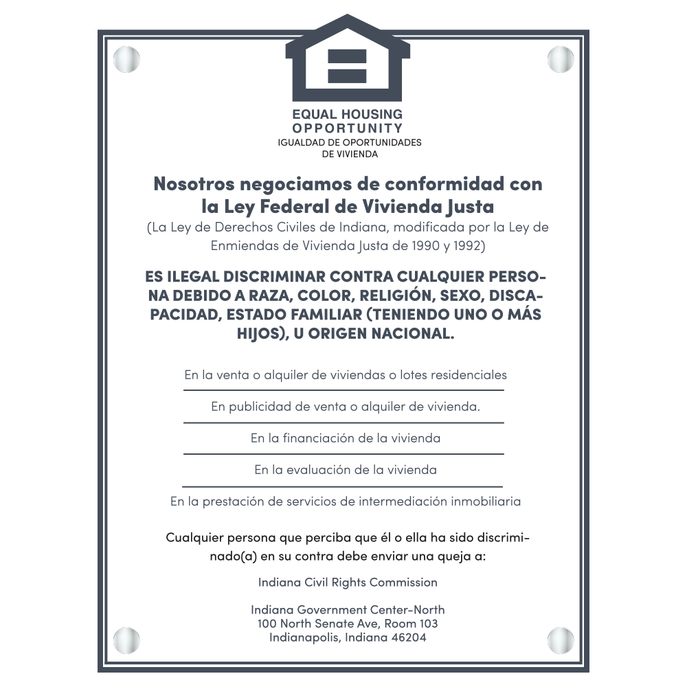 Indiana - Federal Fair Housing Acrylic Sign - Spanish (On-Demand)
