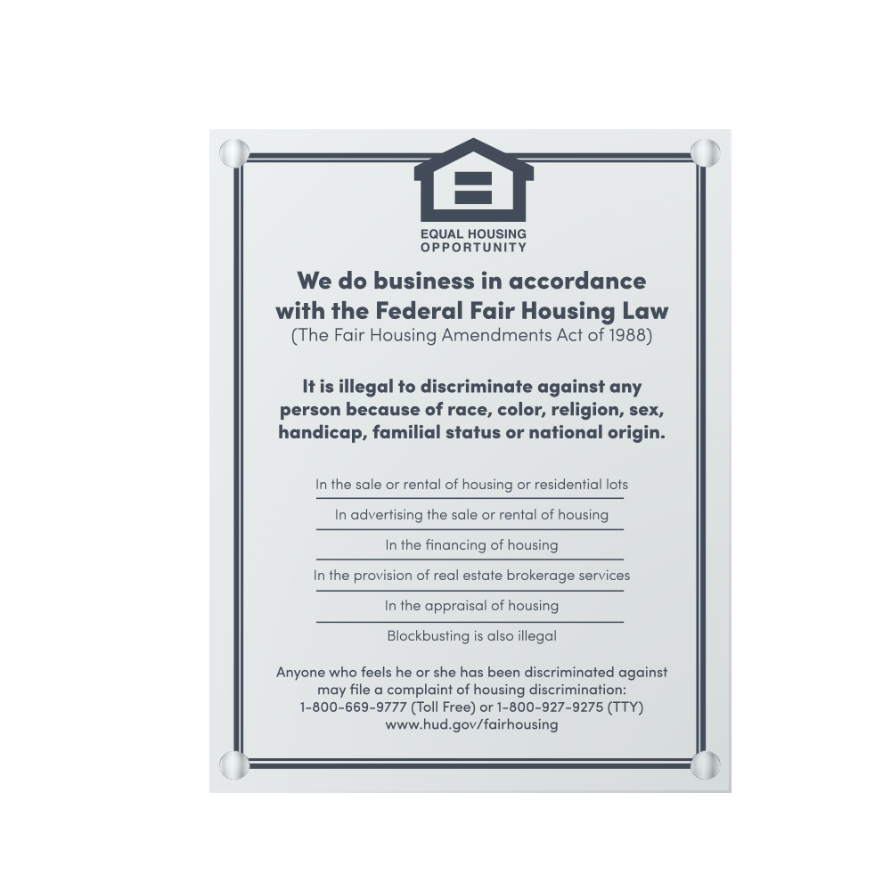 Federal Fair Housing Acrylic Sign